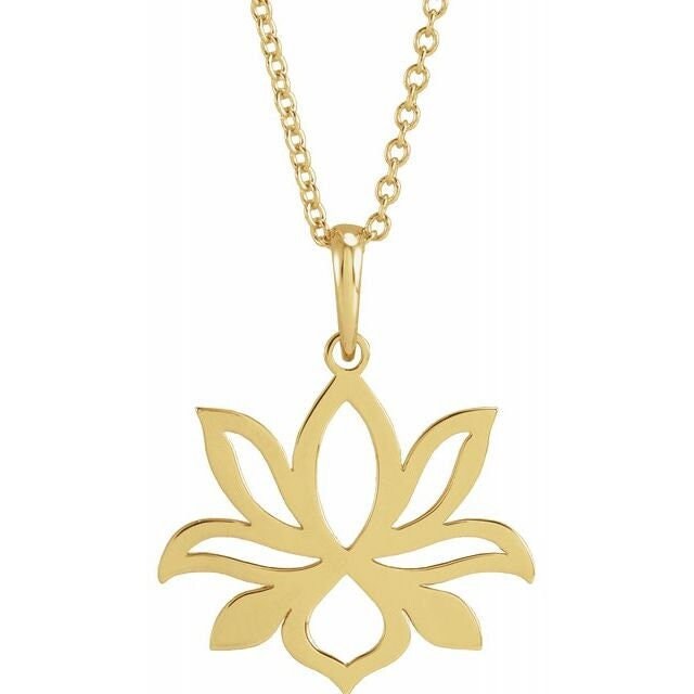 14K Solid Gold Lotus Anhänger Halskette in Weiß/Gelb/Roségold | 21 Mm X 17 Mm von GNGJewel
