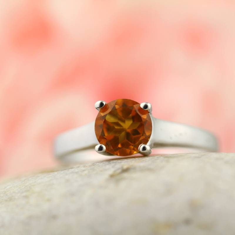 6mm Gelb Citrin Solid 14K Weißgold Ring von GNGJewel