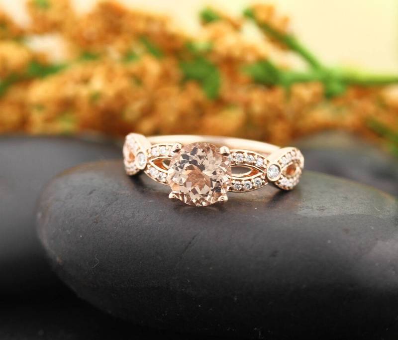 Aaa Morganit Verlobungsring Diamant Hochzeit Ring Infinity Stil in 14 K Rose Gold Gem1431 von GNGJewel