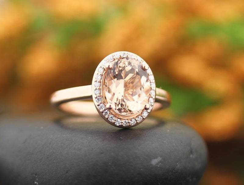 Aaa Morganit Verlobungsring Set Diamant Ehering Mit Art-Deco-Hochzeit Band in 14K Rose Gold Gem1448 von GNGJewel