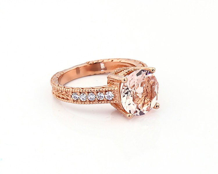 Atemberaubende Aaa Natürliche Runde Morganit Solid 14K Rose Gold Diamant-Verlobungsring-Antik-stil von GNGJewel