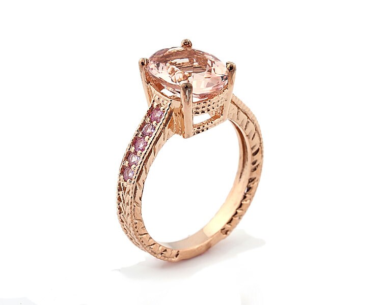 Atemberaubende Natürliche 10x8mm Ovalen Morganit Solide 14K Rose Gold Rosa Saphir Verlobungsring-Antik Stil - Special Gem663 von GNGJewel