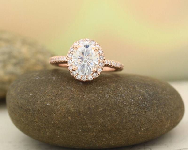 Für Immer Ein | Ghi Moissanite in Der Nähe Farblos 14K Rose Gold Diamant Verlobung Halo Ring - Antiken Stil Gem748 von GNGJewel