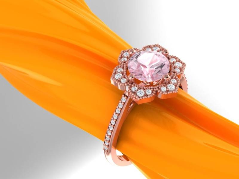 Morganit Verlobungsring Diamant Ehering Vintage Floral Ring in 14K Rose/Weißgold Eng425 von GNGJewel