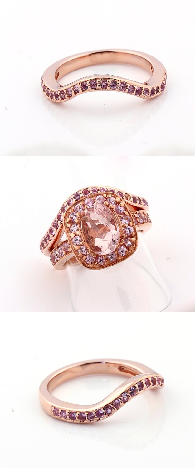 Natürliche Aaa Morganit Solide 14K Rose Gold Rosa Saphir Engagement Set Bridal Ring von GNGJewel