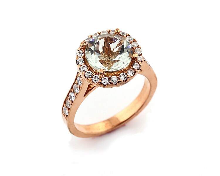 Natürliche Runde Grün Amethyst Solide 14K Rose Gold Diamant Verlobungsring von GNGJewel