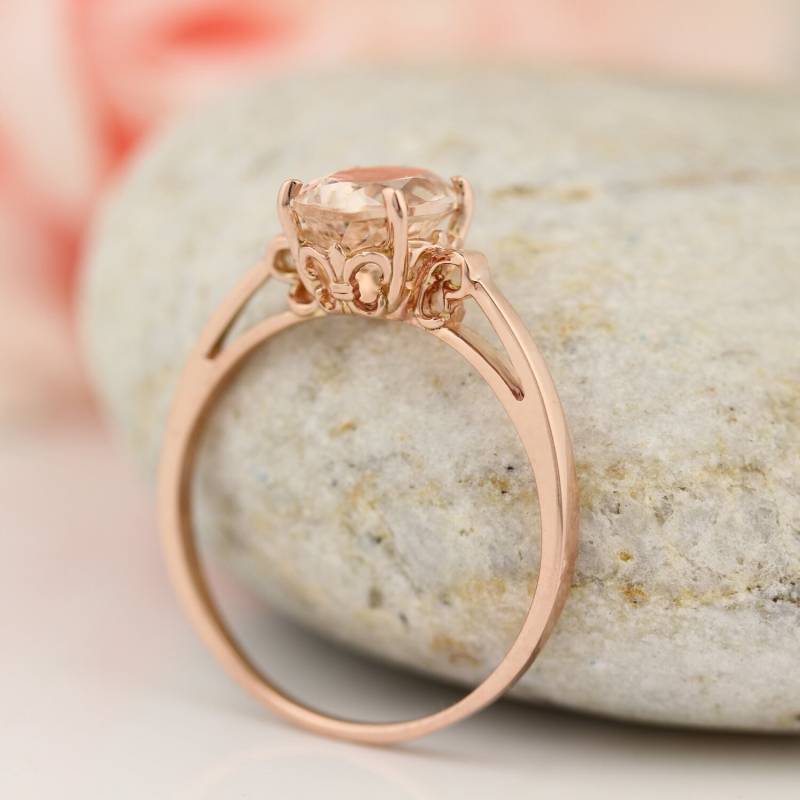 Natürlicher 1Ct Morganit Fleur-De-Lis Ring in Massivem 14K Roségold - Gem1305 von GNGJewel