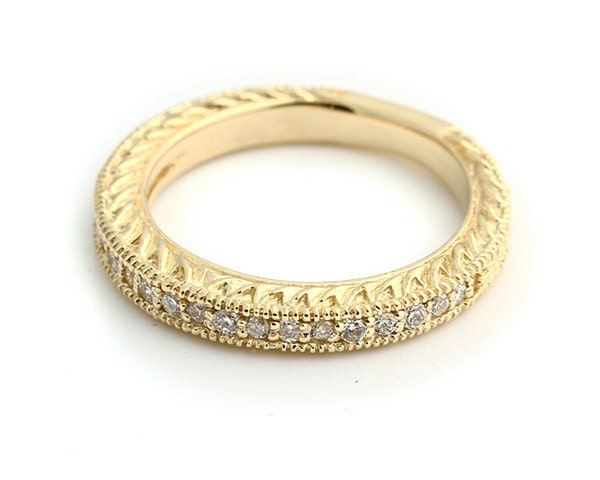 Natürlicher Diamant Skulpturalen Antiken Stil Ehering Ring 14K Gelb Gold-Gem918 von GNGJewel