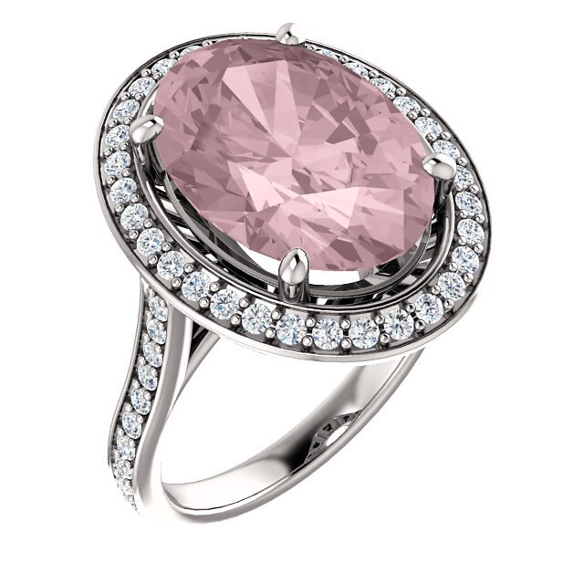 Natürlicher Morganit Und Diamant Halo Ehering Set in 14K Weißgold -st82782 Mit Zertifizierter Bewertung von GNGJewel