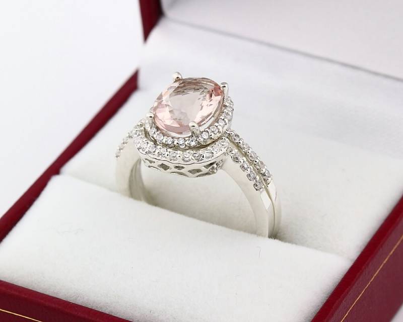Natural 10x8mm Aaa Morganit Solid 14K Weißgold Diamant Verlobung Halo Ring Braut Set von GNGJewel