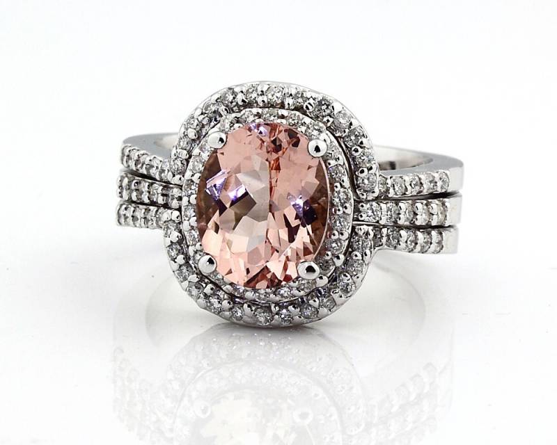 Natural Aaa 10x8mm Morganit Solid 14K Weißgold Diamant Verlobung Halo Ring Braut Set Gemset11-3 von GNGJewel