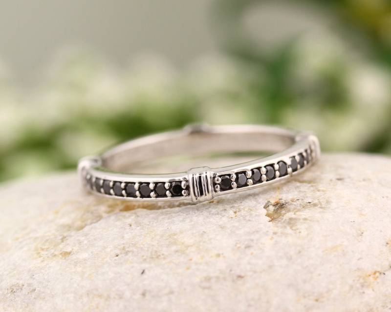 Stapelbare Ewigkeit Band, Aaaa Schwarz Diamant Voller Band Ring in 14 K Gold St233737 von GNGJewel