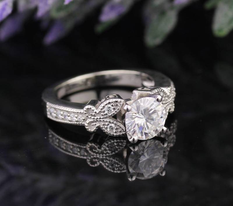 Zertifiziert Für Immer Ein | Ghi Moissanite Schmetterling Diamant Verlobungsring Set Ens4188-1534 von GNGJewel
