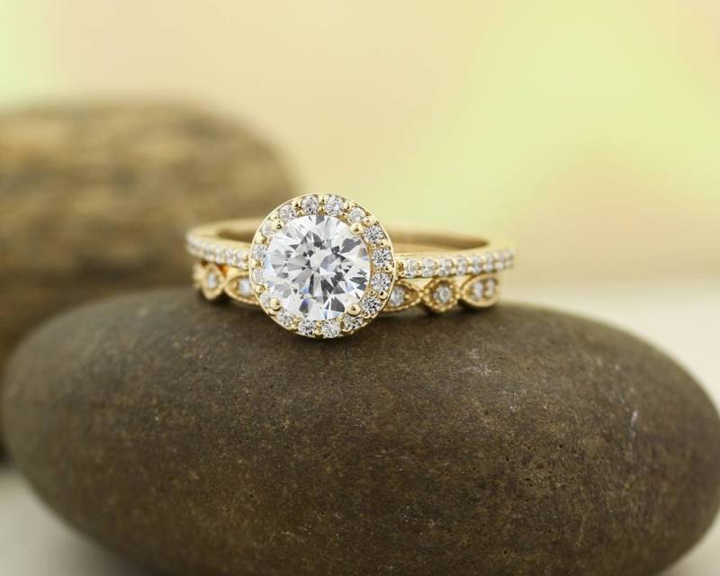 Zertifiziert Für Immer Ein Moissanite Fast Farblose Verlobungsring Set Diamant Hochzeit Band in 14 K Gelbgold Gem1378 von GNGJewel