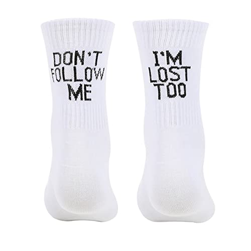 GNGR Long Follow Socks I Me Medium Cotton Too Don't Printing Fun Socks Socks Am Lose Socks Socken Jungen Bio (White, One Size) von GNGR