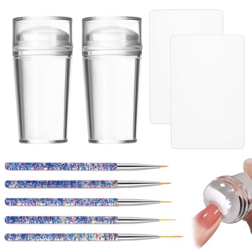 2 Sets Nagelstempel Nail Stamp Klare Silikon French Nails Stempel French Nail Art Stamper Kit Nail Stamper Nagel Stempel mit Schaber Nagel Pinsel für Französische Maniküre Home DIY Nail 5 Stück Pinsel von GNHG