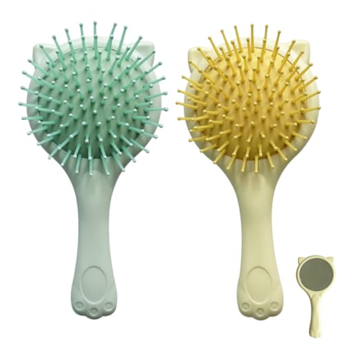 GMDP 2 Stück Haarbürste Kinder,Entwirrbürste Kinder,Mini Haarbürste Mädchen,Klein Haarbürsten Ohne Ziepen Kinder,Reise Entwirrung Bürste,Nasses Trockenes Haar Bürste (Grün,Gelb) von GNHG