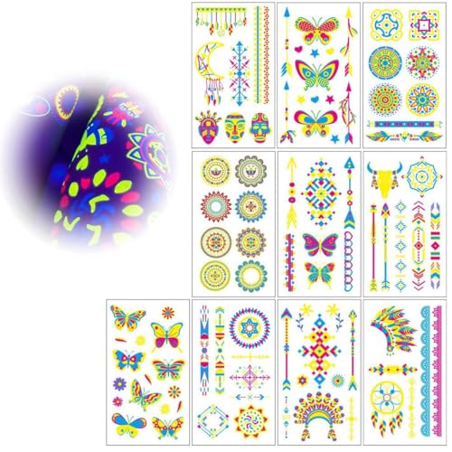 GNHG 10 Pcs Temporäre Tattoos Blätter Leucht Tattoo Unter Neon Uv Schwarzlicht,Festival Tattoos,Glow Uv Schwarzlicht Neon Party Für Erwachsene Teenager Kinder,Hautfreundlich Klebetattoos GNHG 10 Pcs Temporäre Tattoos Blätter Leucht Tattoo Unter Neon Uv Schwarzlicht,Festival Tattoos,Glow Uv Schwarzlicht Neon Party Für Erwachsene Teenager Kinder,Hautfreundlich Klebetattoos von GNHG
