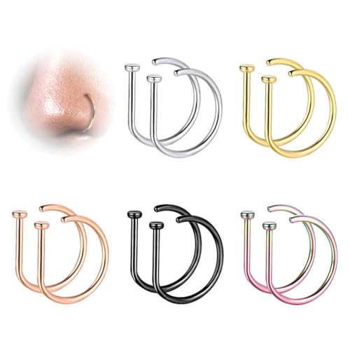 GNHG 10 Stück Fake Nasenpiercing 18G 8mm Fake Septum Piercing D Form Edelstahl Septum Nasenringe Nasen Lippen Ohrstecker Fake Piercing Nasenring Hoop Geschenke Für Männer Frauen von GNHG