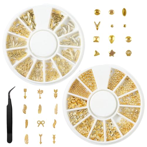 GNHG 2 Schachteln Nail Charms mit 1 Stück Pinzette, Charms Nägel, Nail Charms Gold, Charms für Nägel, Nail Art Charms, 3D Nail Art Dekoration, 3D Nail Gems für Frauen GNHG 2 Schachteln Nail Charms mit 1 Stück Pinzette, Charms Nägel, Nail Charms Gold, Charms für Nägel, Nail Art Charms, 3D Nail Art Dekoration, 3D Nail Gems für Frauen von GNHG