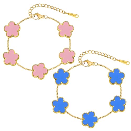 GNHG 2 Stück Fünfblättriges Kleeblatt-Armband,kleeblatt armband, 18 Karat vergoldeter Schmuck, Modische Exquisite Freundschaft Armband Glücksschmuck für Damen und Mädchen(B) von GNHG