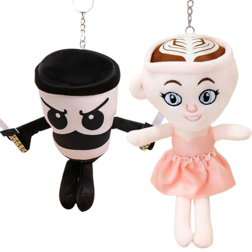 GNHG 2 Stück Italian Brainrot Kuscheltier mit Schlüsselanhänger, Brainrot Ballerina Capuchina und Cappuccino Assasino, Soft Stuffed Animal Plush Toy, Lustiges Geschenk für Kinder & Erwachsene von GNHG