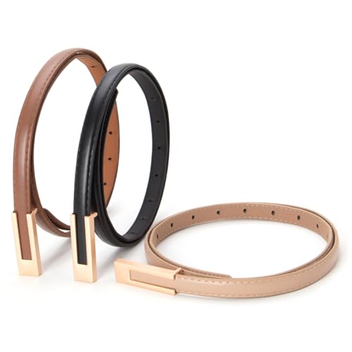 GNHG 3 Stück Gürtel Damen,Gürtel für Kleid,Verstellbarer,Mit Legierungsschnallenkopf, Retro Taillengürtel Klassisch Dekorativen Gürtel für Jeans Hosen Kleider(Schwarz + Karamell + Khaki-Farbe) von GNHG