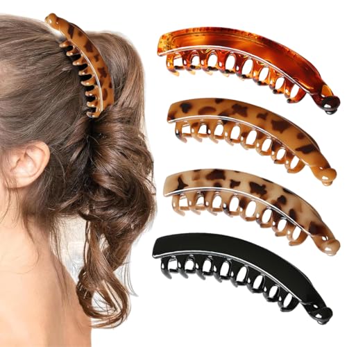 GNHG 4 Stück Banana Clip Pferdeschwanz Haarbananenspange Vintage Bananenspange für Dickes Haar 13 Cm Größen Haarspangen Damen Geschenke Damen von GNHG