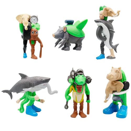 GNHG 6 Stück Italian Brainrot Figures, Tung Tung Tung Sahur Figur,Tralalero Tralala Figur, Italian Brainrot Meme Shark Figures,Brainrot Animals Figurines Für Kinder,Erwachsene von GNHG