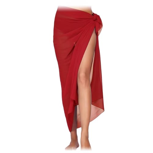 GNHG Damen Sarong Pareo für Strandurlaub, Summer Must Haves, Wickelrock Damen, Lange Strandkleid Sommer Bikini Cover Up Chiffon Badeanzug Wickelrock Strand Rock Frauen Mädchen, Rot von GNHG