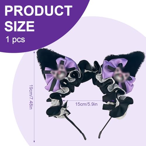 GNHG Kuro Anime Hairpin Ohr Plüsch Haarband mit Bögen & Spitze Bänder Mädchen Kawaii Kostüm Halloween Katzen Cosplay von GNHG