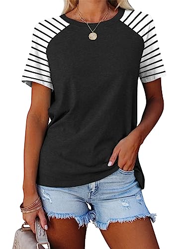 GNKVLER Damen Tops Sommer Kurzarm Shirts Raglan Gestreifte T-Shirts, Schwarz, X-Groß GNKVLER Damen Tops Sommer Kurzarm Shirts Raglan Gestreifte T-Shirts, Schwarz, X-Groß von GNKVLER