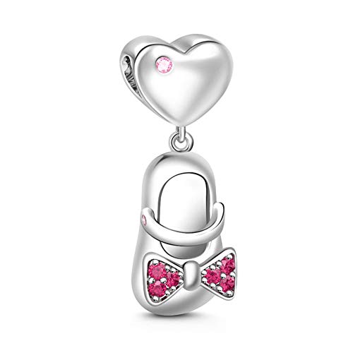 GNOCE 925 Silber Damen Charms Anhänger Bowknot Schuh Pendant Charm mit Rote Czs Steinen fit für alle Armband oder Halskette Muttertag Geschenk für Frauen Kinder von GNOCE