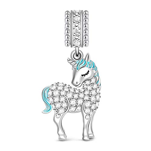 GNOCE 925 Silber Damen Charms Anhänger Einhorn Blau Perlen Passend für Halskette und Armbänder Göttliche Seele und Geist Schmuck Set Geschenk für Mädchen Schwester Kinder von GNOCE