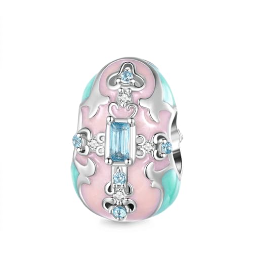 GNOCE 925 Sterling Silber Charm Multicolor Osterei Perle Bead mit Zirkonia Fit Armband/Halskette Ostergeschenk für Mädchen/Kinder (Kreuz) von GNOCE