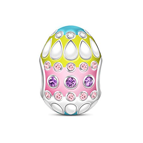 GNOCE 925 Sterling Silber Charm Multicolor Osterei Perle Bead mit Zirkonia Fit Armband/Halskette Ostergeschenk für Mädchen/Kinder (Multicolor) von GNOCE