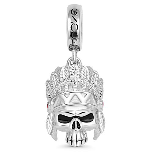 GNOCE 925 Sterling Silber Indianer Häuptling Schädel Charm Anhänger Ursprüngliche Kraft Totenkopf Charms Perlen Fit Armband Halskette Geschenk für Frauen Männer von GNOCE