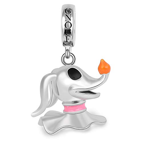 GNOCE 925 Sterling Silber Zero Hund Charms Anhänger Geister Hund mit Laterne Nase Charm Perle Passt Alle Armbänder und Halsketten Geschenk für Halloween von GNOCE