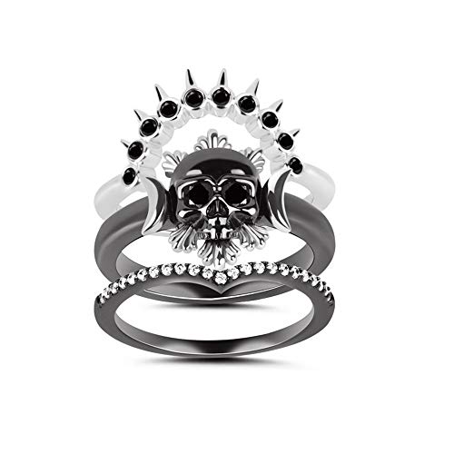 GNOCE 925er Sterling Silber Damen Herren Schädel Schwarz Plattiert Ringe Set Endlose Liebe Stapelbarer Ring im Totenkopf-Stil Mode Schmuck Geschenk für Sie (Schwarz, 50 (15.9)) von GNOCE