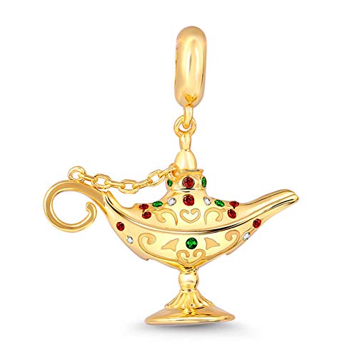 GNOCE Aladdin Lamp Charm Anhänger Sterling Silber Träume werden wahr Vergoldet Dangle Charm mit CZs Fit Armband/Halskette Schmuck Geschenk für Frauen Herren von GNOCE