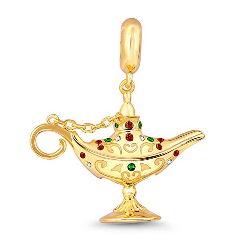 GNOCE Aladdin Lamp Charm Anhänger Sterling Silber Träume Werden wahr Vergoldet Dangle Charm mit CZs Fit Armband/Halskette Schmuck Geschenk für Frauen Herren von GNOCE