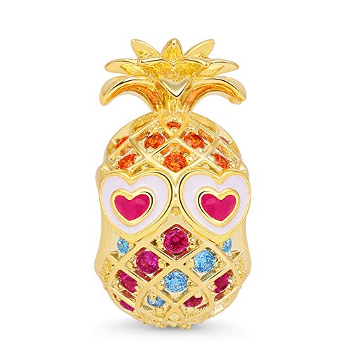 GNOCE Ananas Charms Perle aus 925 Sterling Silber 18 Karat vergoldet Obst Charms Goldfarbig Passt Alle Armbänder und Halsketten Bestes Geschenk für Kinder Mädchen von GNOCE