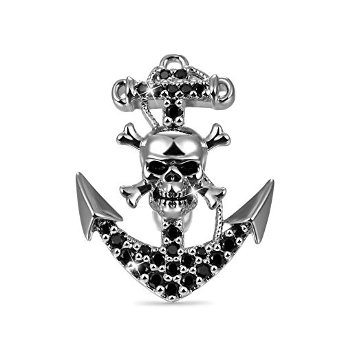 GNOCE Anker mit Schädel Charms Perle Sterling Silber Halloween Charms Bead mit schwarzen Zirkonia Fit Armband/Halskette Mode Schmuck Geschenk für Frauen Männer von GNOCE