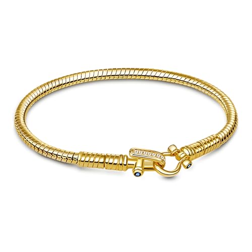 GNOCE Armband Faltschließe Basic Schlangenkette Armband 925 Sterling Silber Gold plattiert Herz Beads Charm Passt Alle Armbänder/Halsketten Mode Schmuck für Sie (22cm) von GNOCE