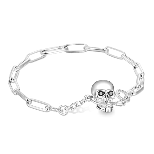 GNOCE Armband Totenkopf Element Kette Armband 925 Sterling Silber Schmuck Geschenk für Frauen Tochter Fit Alle Charms Anhänger (18) von GNOCE