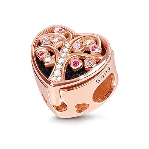 GNOCE Baum des Lebens ätherisches Öl Diffusor Charme 925 Sterling Silber Liebe Meine Familie Rose Gold Perlen Charms für Armbänder Halsketten von GNOCE