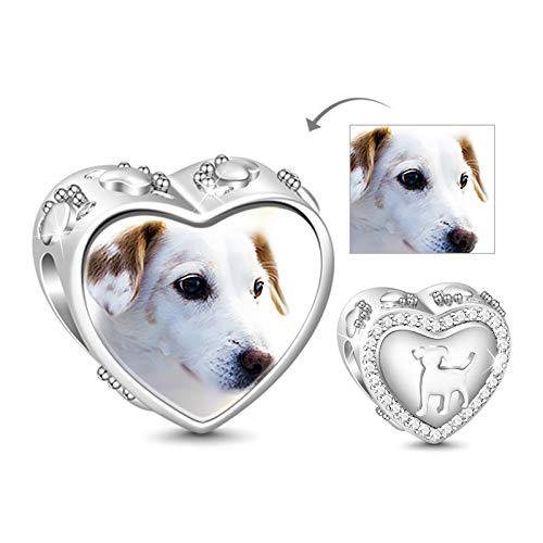 GNOCE Personalisiert Foto Charms Herz Hund S925 Charm Beads Weißer Saphir Foto Charme passendes Armband und denkwürdiges Geschenk der Halskette von GNOCE