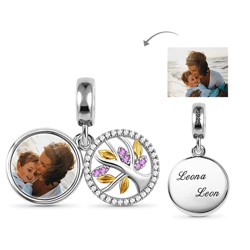 GNOCE Benutzerdefiniertes Foto Charms Anhänger Sterling Silber Baum des Lebens Personalisierte gravierbare Charm fit Armband Halskette Muttertagsgeschenk für Frauen Mädchen von GNOCE