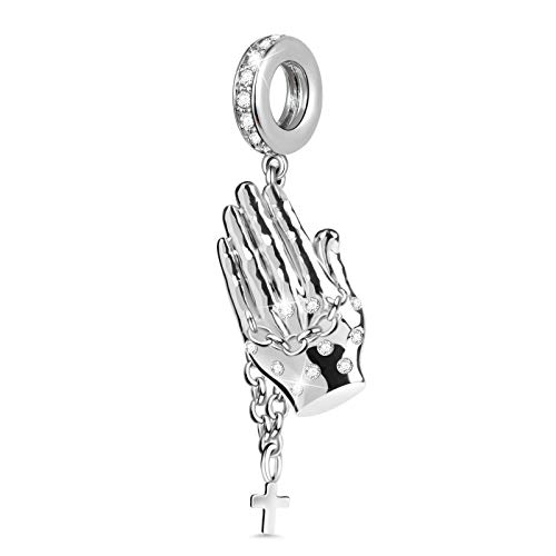 GNOCE Bete für dich Charm Anhänger S925 Sterling Silber Charm Perlen mit Kleine Kreuz für Armband Halskette Weihnachts Schmuck Geschenk von GNOCE