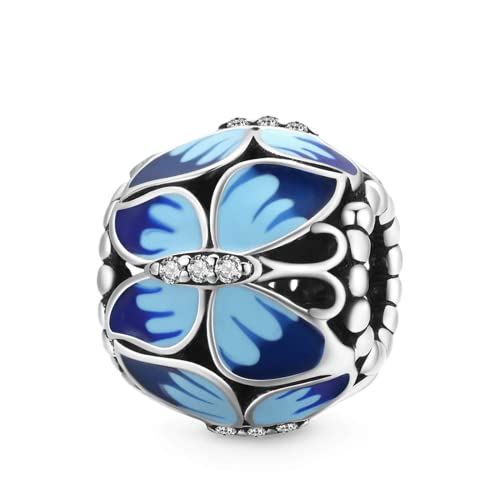 GNOCE Blauer Morpho-Schmetterling Charm Bead 925 Sterling Silber mit blau verlaufenden Emaillen passend für Armband/Halskette für Frauen Mädchen Tochter von GNOCE